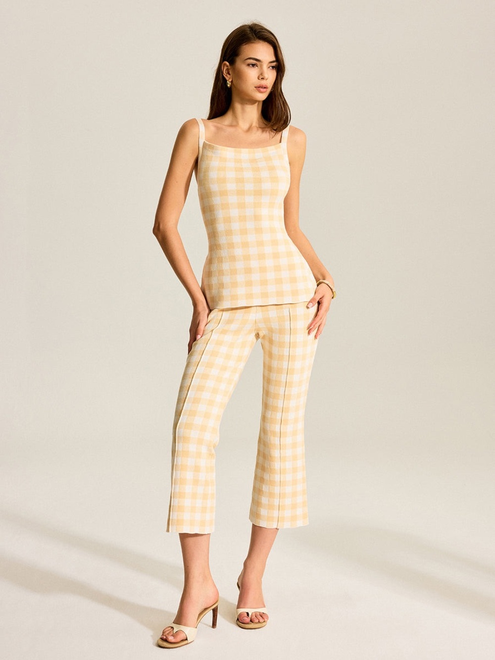 Commense Gingham Print Pants Set - Yellow XS